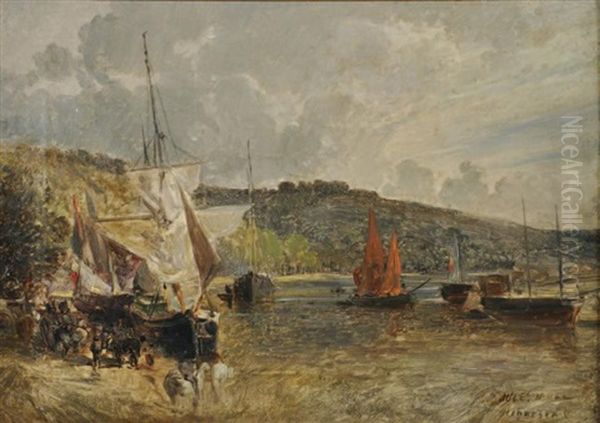 Hennebon, Le Port Oil Painting by Jules Achille Noel