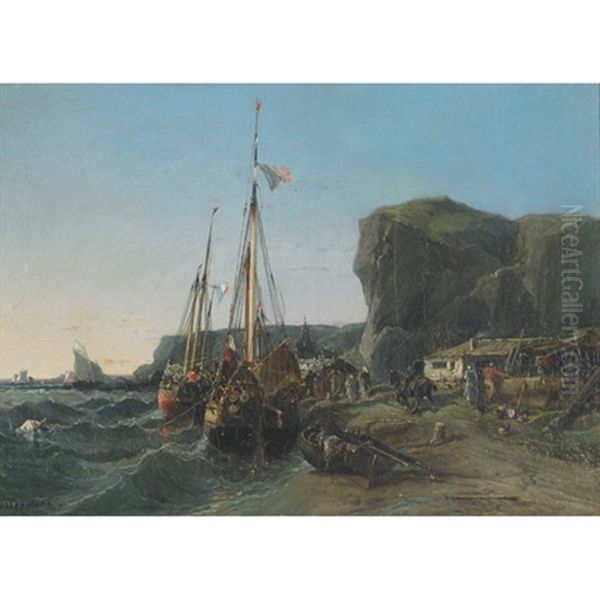 Return Of The Fishing Boats Oil Painting by Jules Achille Noel