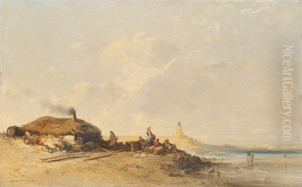 Pecheurs Sur La Plage Oil Painting by Jules Achille Noel