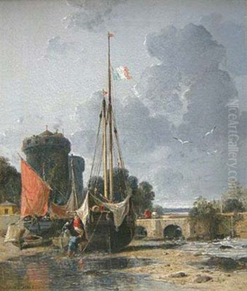 Vue D'un Port De Peche Oil Painting by Jules Achille Noel