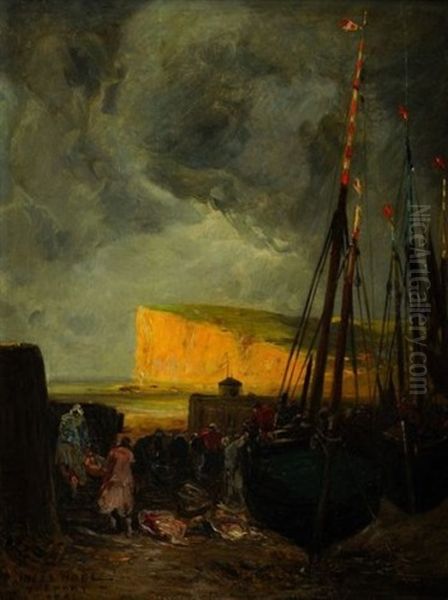 Retour Des Pecheurs Au Treport Oil Painting by Jules Achille Noel