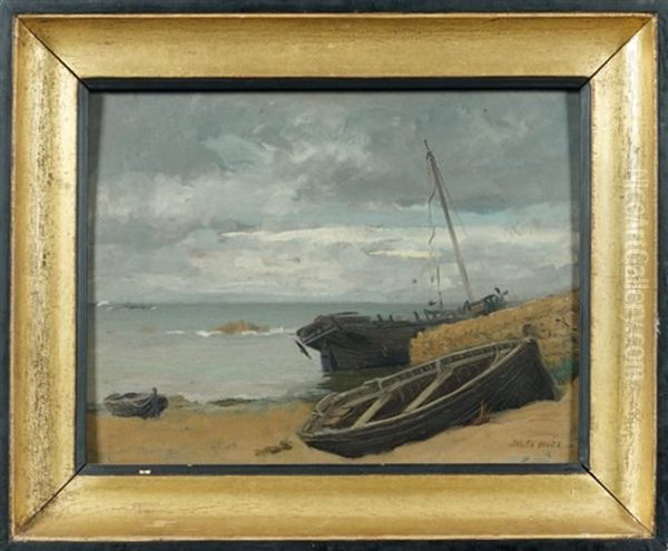 Barques Echouees Sur Le Sable Oil Painting by Jules Achille Noel