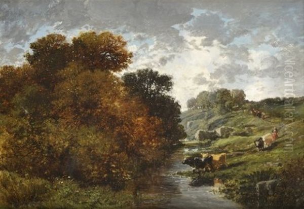 Vaches A La Riviere Oil Painting by Jules Achille Noel