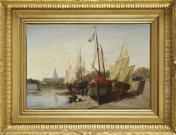 Bateaux Au Port Oil Painting by Jules Achille Noel