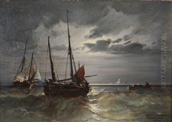 Marine Clair De Lune Oil Painting by Jules Achille Noel