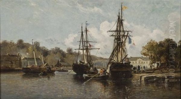 Bateaux Au Port Oil Painting by Jules Achille Noel