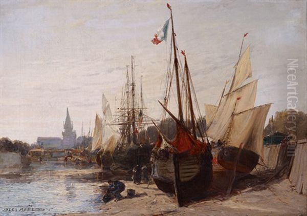 Port De Peche A Maree Basse Oil Painting by Jules Achille Noel