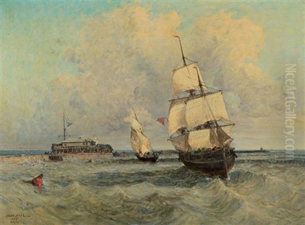 Calais, Voilier Anglais Devant L'embarcadere Oil Painting by Jules Achille Noel