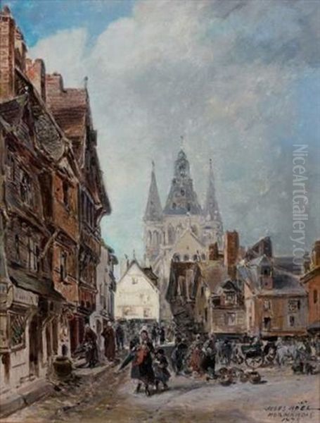 Jour De Marche A Bayeux Oil Painting by Jules Achille Noel