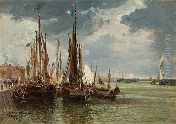 Segelboote Im Hafen Von Treport Oil Painting by Jules Achille Noel