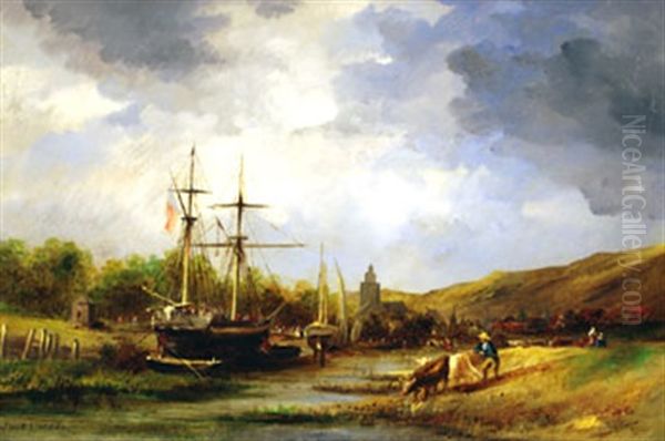 Bateau De Peche Dans Le Morbihan Oil Painting by Jules Achille Noel