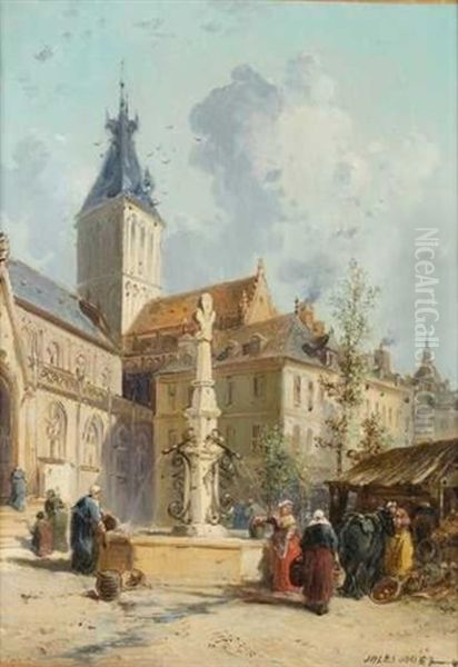 Paysannes Devant La Fontaine, Falaise, Normandie Oil Painting by Jules Achille Noel