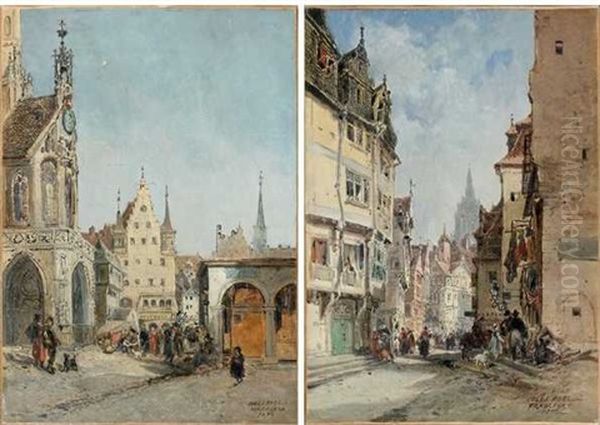 Vue De Nuremberg (+ Vue De Francfort; Pair) Oil Painting by Jules Achille Noel