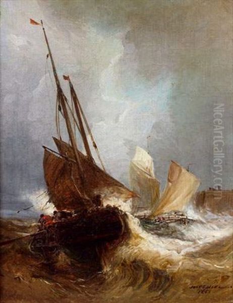 Bateau Dans La Tempete Oil Painting by Jules Achille Noel