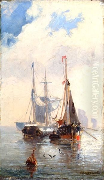 Barques En Mouillage (+ Barques, Depart Pour La Peche; Pair) Oil Painting by Jules Achille Noel