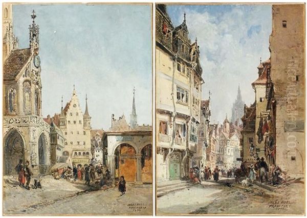 Vue De Nuremberg (+ Vue De Francfort; Pair) Oil Painting by Jules Achille Noel