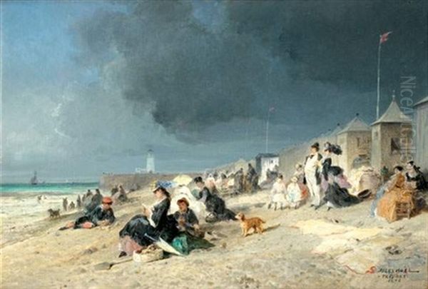 La Plage Du Treport Oil Painting by Jules Achille Noel