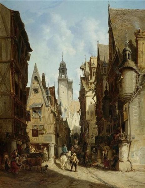 Stadtansicht Mit Marktgeschehen Oil Painting by Jules Achille Noel