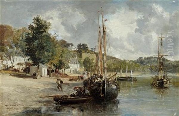 Schiffe Am Ufer Oil Painting by Jules Achille Noel