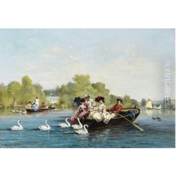 La Seine A Bougival Oil Painting by Jules Achille Noel