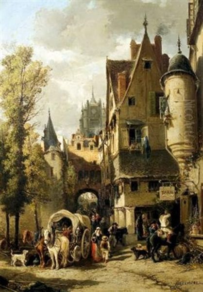 Rue Animee Oil Painting by Jules Achille Noel