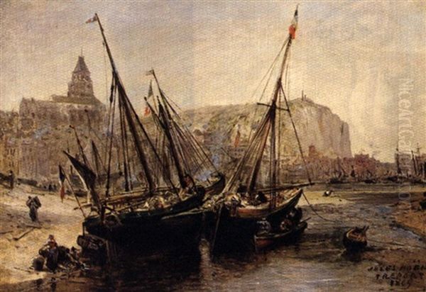 Vue Du Port Du Treport A Maree Basse by Jules Achille Noel