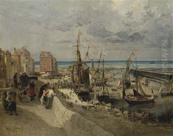 Vue Du Port Et De La Jetee Du Treport Oil Painting by Jules Achille Noel