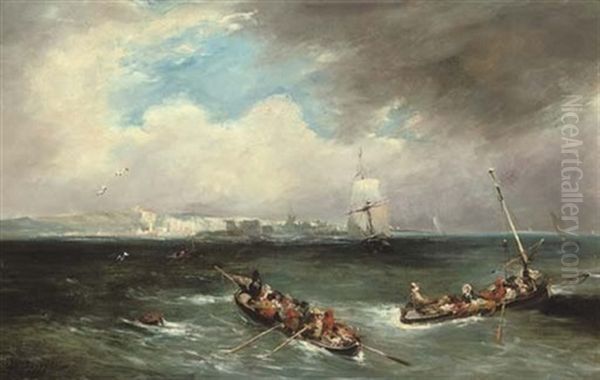 Rowing Out From The Shore Oil Painting by Jules Achille Noel