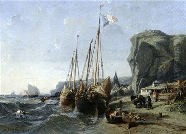 Bateaux Au Treport Oil Painting by Jules Achille Noel