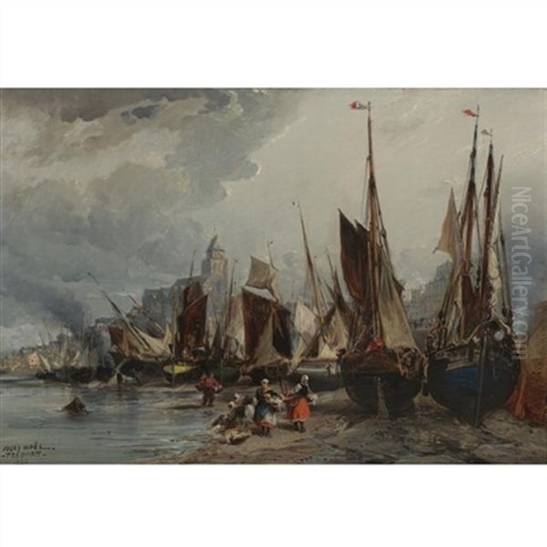 Among The Fishing Boats Oil Painting by Jules Achille Noel