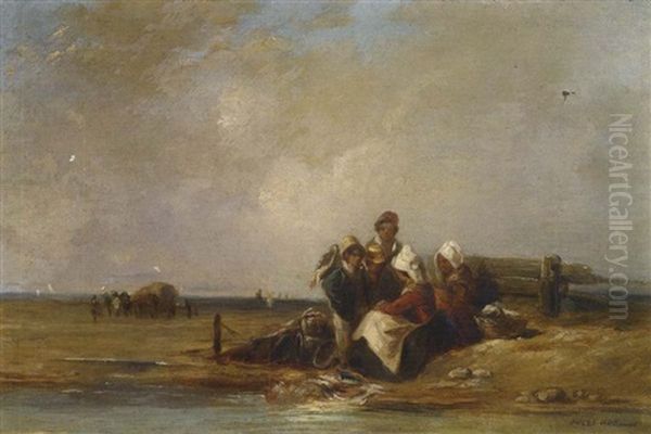 La Halte Des Ramasseurs De Coquillages Oil Painting by Jules Achille Noel