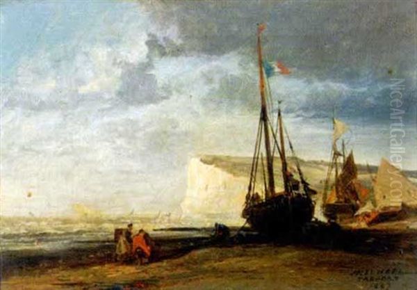 Bateaux Echoues Sur La Plage Du Treport Oil Painting by Jules Achille Noel