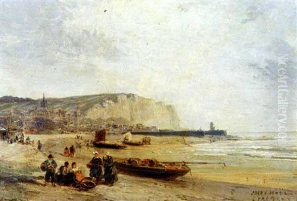 La Plage Animee Au Treport Oil Painting by Jules Achille Noel