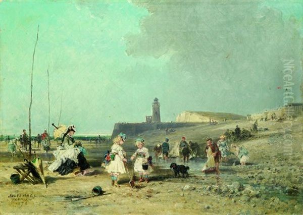 Le Treport, Enfants Et Leurs Voiliers Oil Painting by Jules Achille Noel