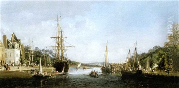 Le Port De Saint-goustan, Auray Oil Painting by Jules Achille Noel