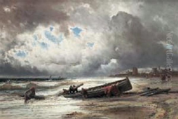 L'arrivee Des Bateaux Sur La Plage Oil Painting by Jules Achille Noel