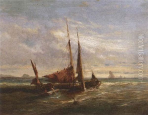 At Anchor In An Offshore Swell Oil Painting by Jules Achille Noel