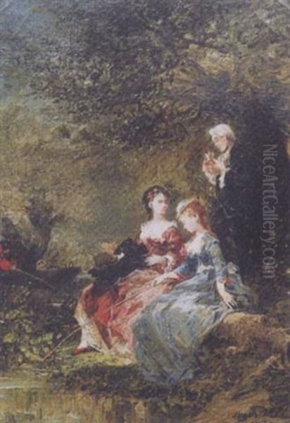 Scene Galante Oil Painting by Jules Achille Noel