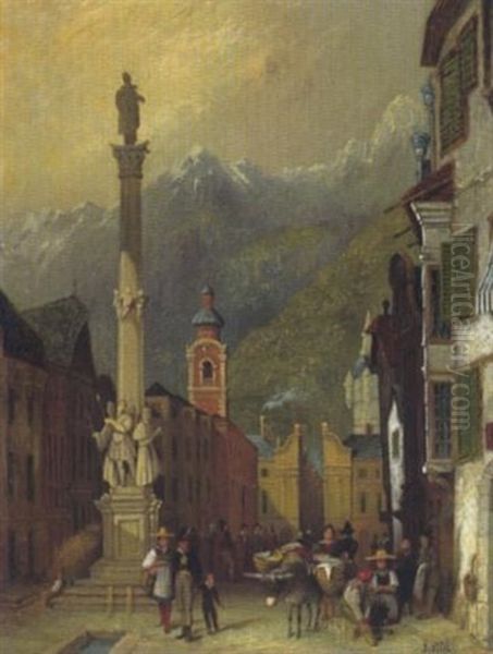 Blick Auf Die Maria-theresienstrase In Innsbruck Mit Der Annasaule Oil Painting by Jules Achille Noel