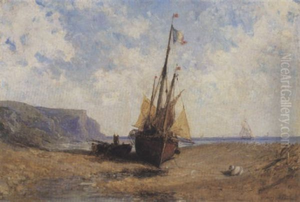 Bateaux Sur La Greve Oil Painting by Jules Achille Noel