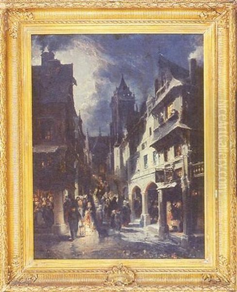 Sortie De Messe De Minuit A Morlaix by Jules Achille Noel