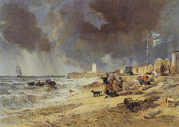 Coup De Vent Au Treport Oil Painting by Jules Achille Noel