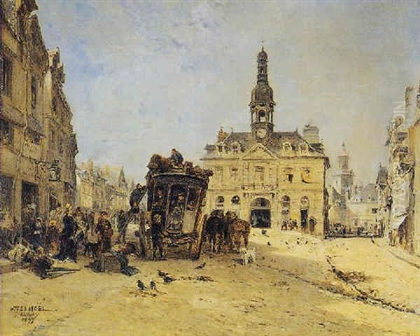 La Diligence Sur La Place D'auray Oil Painting by Jules Achille Noel