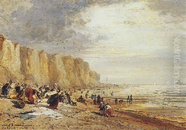 Sur La Plage Du Treport Oil Painting by Jules Achille Noel