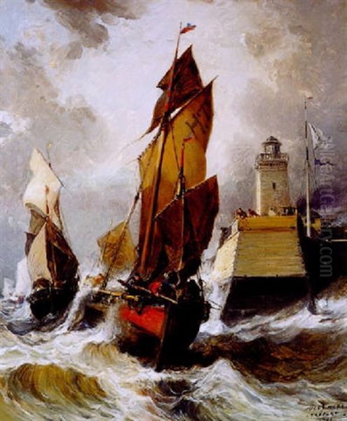 Sortie Du Port Par Gros Temps Oil Painting by Jules Achille Noel