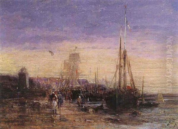 Bateaux Sur La Greve Oil Painting by Jules Achille Noel