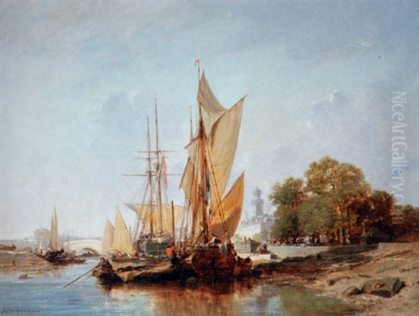 Bateaux A Voile En Riviere Oil Painting by Jules Achille Noel