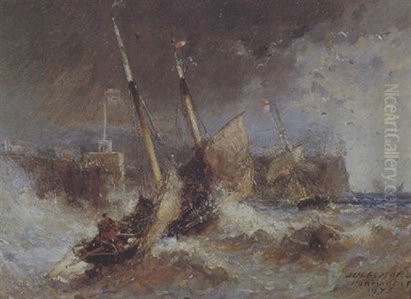 Bateaux Dans La Tempete Oil Painting by Jules Achille Noel