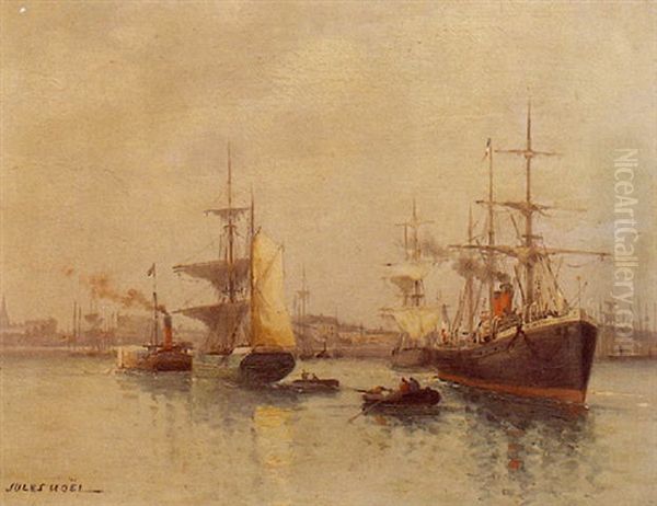 Voiliers En Rade Du Havre Oil Painting by Jules Achille Noel