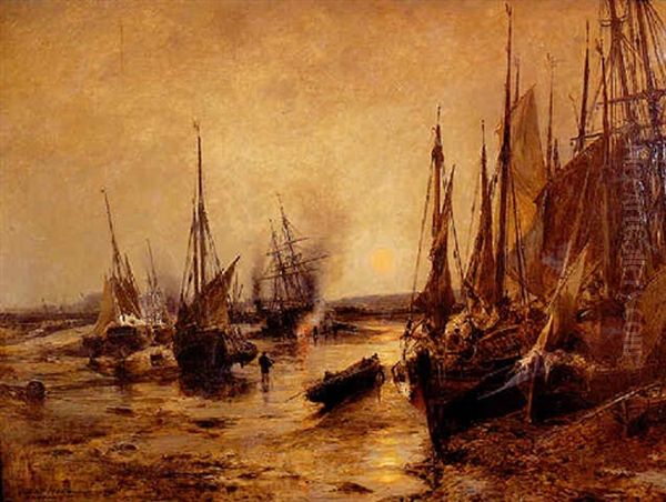 Le Calfatage Des Bateaux, Au Treport Oil Painting by Jules Achille Noel